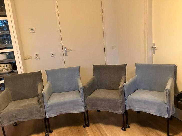 Update: Hoezen gewassen.Vier eetkamerstoelen merk SOHO, Huis en Inrichting, Stoelen, Gebruikt, Vier, Stof, Ophalen