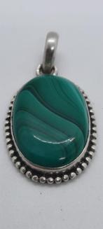 Antieke Zilveren Hanger - 925 Gekeurd vintage groene steen, Ophalen of Verzenden