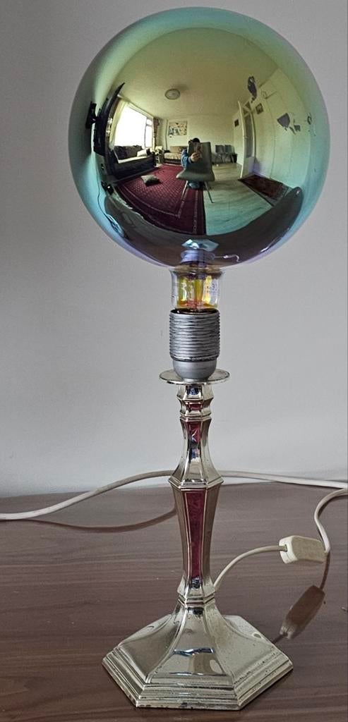 Vintage Tafellamp met Blauwe Bol, Ophalen, Gebruikt, Vintage, Glas