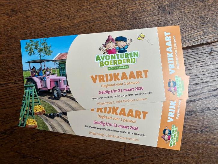 2 tickets voor Avonturenboerderij Molenwaard, Tickets en Kaartjes, Overige Tickets en Kaartjes, Twee personen