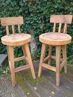 2 barkrukken boomstam teak met rugleuning, Met voetsteun, 60 tot 90 cm, Ophalen of Verzenden, Zo goed als nieuw