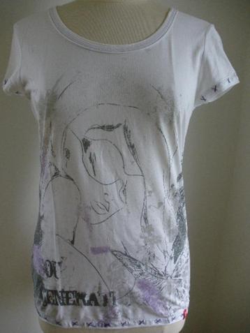 ESPRIT t- shirt wit met paarse print maat L beschikbaar voor biedingen