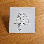 Tegeltje lijntekening twee katten, Ophalen of Verzenden