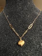 18k gold heart paperclip necklace, Ophalen of Verzenden, Nieuw, Goud, Goud