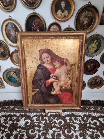 Oud groot  florentijns schilderij lijst Maria kindje religie beschikbaar voor biedingen