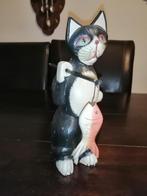 Vintage houten gesneden kat visser, 27cm hoog, Ophalen of Verzenden