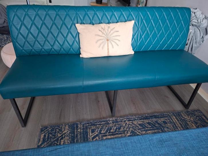 Turquoise Eetkamerbank met Beschadiging 4/5okt.ophalen, Huis en Inrichting, Banken | Bankstellen, Gebruikt, Rechte bank, Tweepersoons