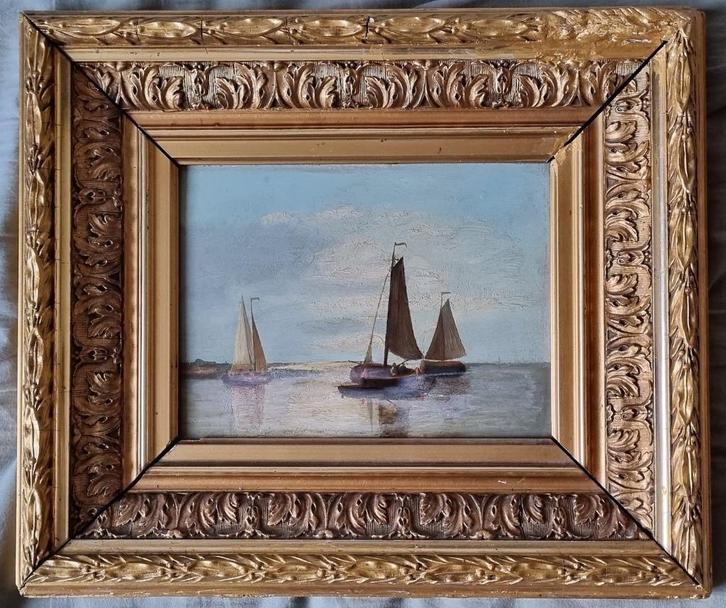 Schepen op zee., Antiek en Kunst, Kunst | Schilderijen | Klassiek, Ophalen of Verzenden