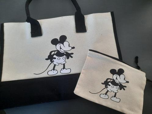 Nieuw 2 delig set Canvas Tas met Mickey Mouse met bijhorende, Verzamelen, Disney, Nieuw, Tas, Koffer of Zak, Mickey Mouse, Ophalen of Verzenden