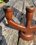 Leuke Teak Houten Kandelaar ( vintage retro mid century ), Ophalen of Verzenden