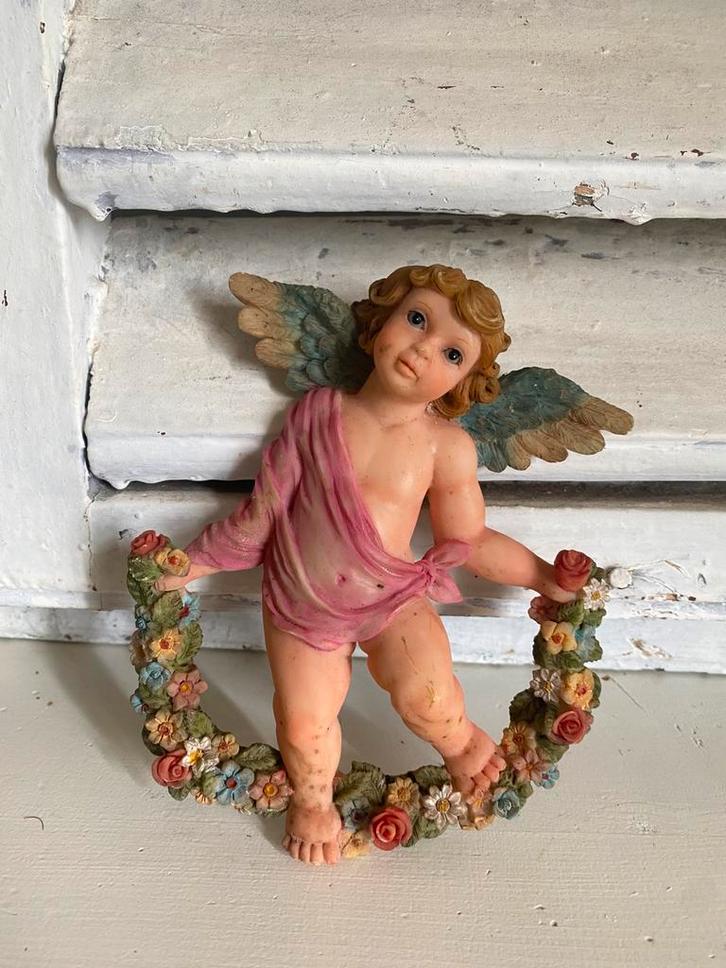 Franse decoratieve engel, mooie pasteltinten, Antiek en Kunst, Curiosa en Brocante, Ophalen of Verzenden