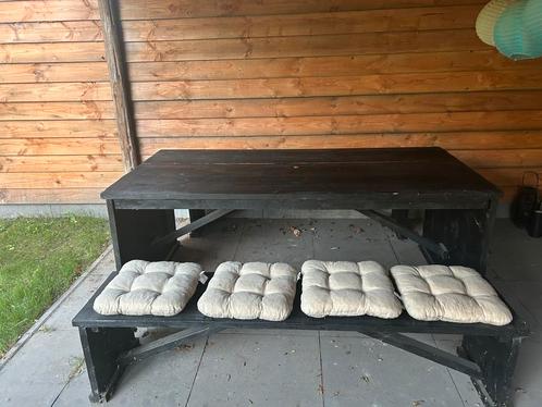 Tuinset zwart steigerhout, Tuin en Terras, Tuinsets en Loungesets, Zo goed als nieuw, Tuinset, Hout, 6 zitplaatsen, Bank, Eettafel