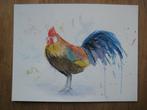 Aquarel Haan, 35 x 27 cm., Ophalen, Minder dan 50 cm, Oorspronkelijke maker, Nieuw