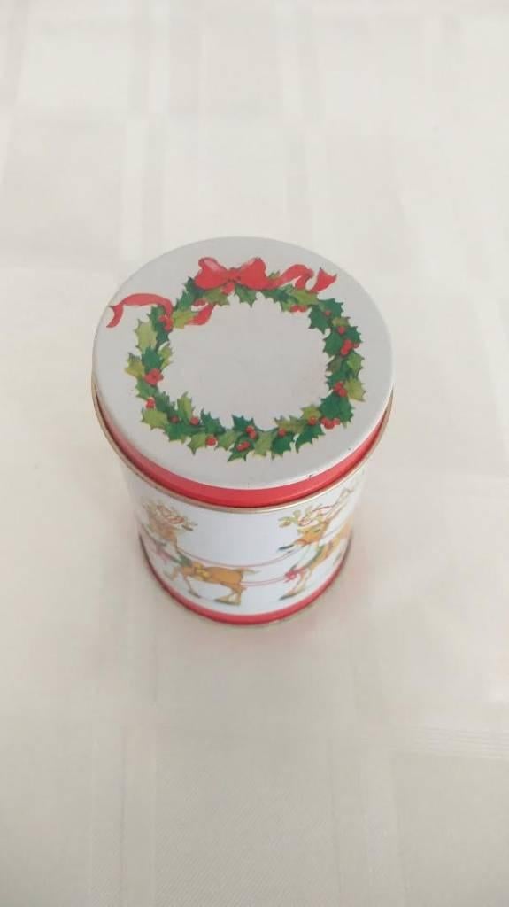 Vintage kerstblikje jaren 70 met krans en rendieren, Ophalen of Verzenden, Overige