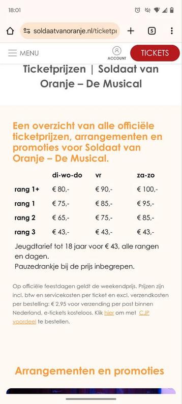 Woensdag en vrijdag voorstellingen 1e rang plus! €65,50 beschikbaar voor biedingen