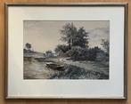 Mooie landschap aquarel, gesigneerd., Verzenden