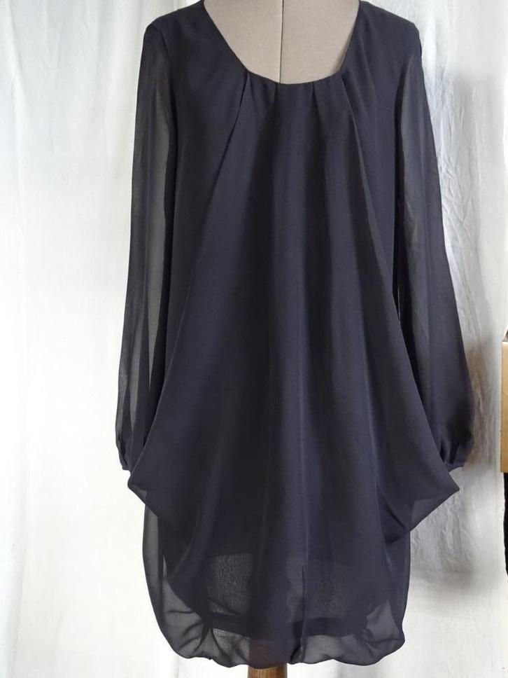 Jurkje zijde - Donkerbruin - Fairly - mt 36/38, Kleding | Dames, Jurken, Gedragen, Maat 36 (S), Bruin, Boven de knie, Verzenden