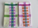 2 Vintage retro Birdy Textiles theedoeken groen en roze, Oranje, Gebruikt, Ophalen of Verzenden, Theedoek of Handdoek