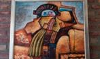 Gesigneerd Schilderij van B. Long - Azteken - 56 x 66..., Ophalen of Verzenden