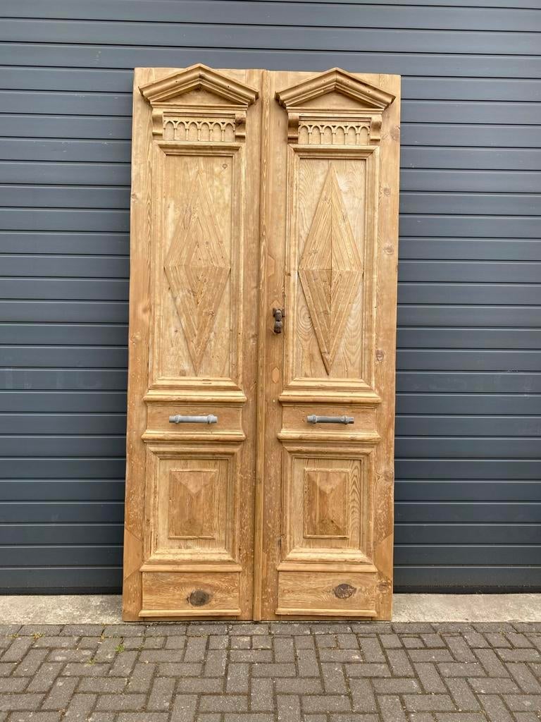 Grote antieke dubbele deur, geloogd, Ophalen of Verzenden, Gebruikt