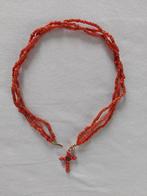 Antiek Siciliaans bloedkoraal en 14 kt gouden collier, Gebruikt, Ophalen of Verzenden, Met edelsteen, Rood