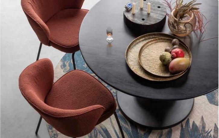 Set Bouclé eetkamerstoelen - BePureHome, Huis en Inrichting, Stoelen, Zo goed als nieuw, Zwart, Ophalen of Verzenden