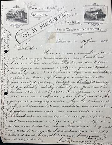 antieke brief 1908 Brouwers stoom wasserij Groningen  