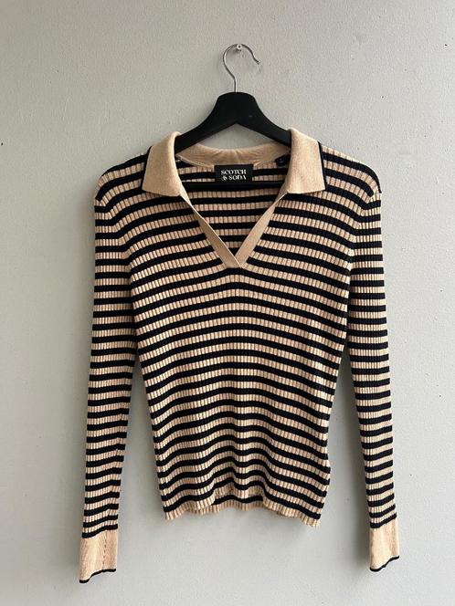 Scotch & Soda Knitted Longsleeve Polo, Kleding | Dames, Blouses en Tunieken, Zo goed als nieuw, Maat 36 (S), Zwart, Verzenden
