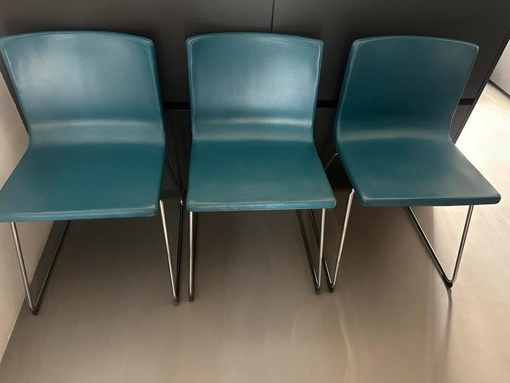 Ikea Bernhard leren stoel 4x, Huis en Inrichting, Stoelen, Gebruikt, Vier, Leer, Blauw, Ophalen