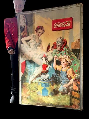 Vintage Coca-Cola Reclamebord met Clown beschikbaar voor biedingen