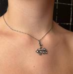 Bloem roos diamanten antieke 14k hanger ketting zilver dames, Sieraden, Tassen en Uiterlijk, Antieke sieraden, Ophalen of Verzenden