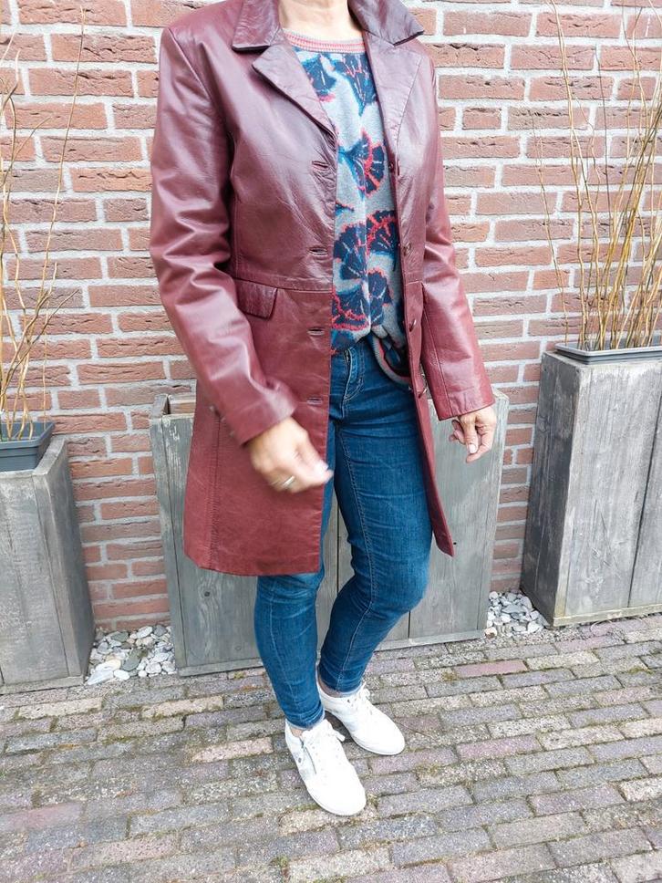 Vintage leren jas Transmison, wijnrood, maat L (valt als M), Kleding | Dames, Jassen | Zomer, Gedragen, Maat 42/44 (L), Rood, Ophalen of Verzenden