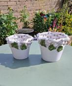Witte planten potten met gevlochten rand., Gebruikt, Rond, Binnen, Ophalen of Verzenden