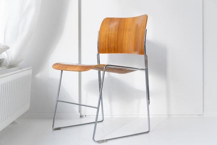 Set van 4 David Rowland 40/4 Seid International stoelen 60s, Huis en Inrichting, Stoelen, Gebruikt, Vier, Hout, Metaal, Ophalen of Verzenden