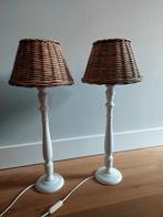 2 Schemerlampjes met rieten kap - Landelijke stijl, Gebruikt, 50 tot 75 cm, Hout, Ophalen of Verzenden