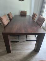 Massief houten eettafel 218 x 98 x 73, Huis en Inrichting, Kersenhout, Gebruikt, 200 cm of meer, 50 tot 100 cm
