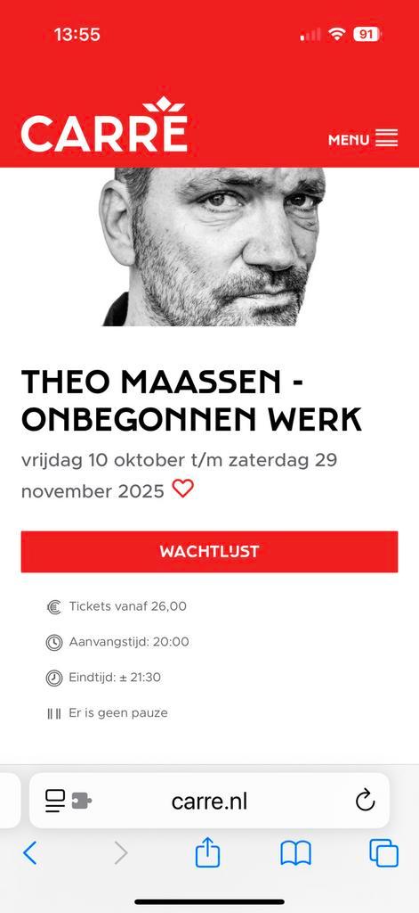 2 Tickets voor Theo Maassen 11 okt  in Carre!, Tickets en Kaartjes, Theater | Cabaret en Komedie, Twee personen, Oktober