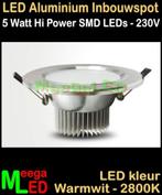 LED WIT aluminium inbouwspot downlight - 5 Watt Warmwit, Huis en Inrichting, Lampen | Spots, LEDinbouwspot, Led, Metaal of Aluminium