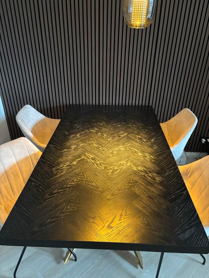 Zwarte visgraat tafel met gouden poten - 180cm, Huis en Inrichting, Tafels | Eettafels, Nieuw, 100 tot 150 cm, 150 tot 200 cm