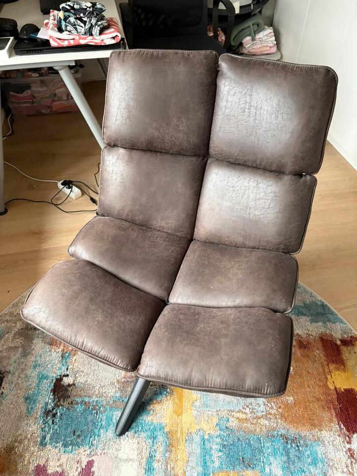 Bruin/grijs lederen draaistoel, Huis en Inrichting, Stoelen, Zo goed als nieuw, Eén, Leer, Bruin, Ophalen