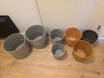 Set 7 GROTE IKEA plantenpotten bamboe & betonlook twv €100+, Rond, Zo goed als nieuw, Minder dan 40 cm, Balkon