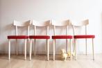 4 witte cafe stoelen met rode zitting. Retro keukenstoelen, Ophalen, O, O, Hout