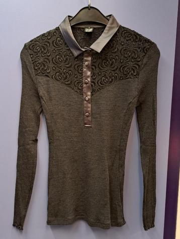 Oscalito longsleeve top grijs met kant + satin mt S nr 47050 beschikbaar voor biedingen