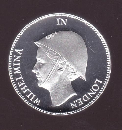 1 Gulden 1940 "Wilhelmina in Londen" herslag Proof 25 euro, Postzegels en Munten, Munten | Nederland, Losse munt, 1 gulden, Koningin Wilhelmina