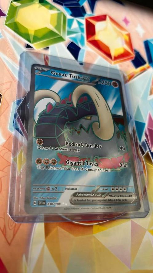 Great Tusk EX 230/198 (Scarlet & Violet), Hobby en Vrije tijd, Verzamelkaartspellen | Pokémon, Zo goed als nieuw, Losse kaart