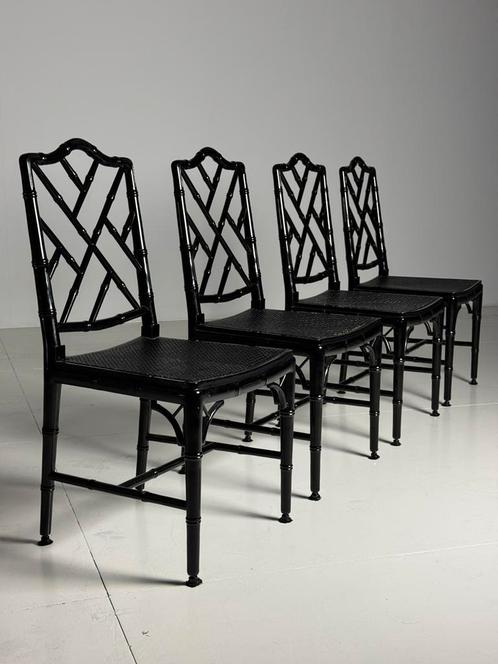 4x Faux Bamboo chippendale Stoel zwart, Huis en Inrichting, Stoelen, Gebruikt, Vier, Zwart, Ophalen