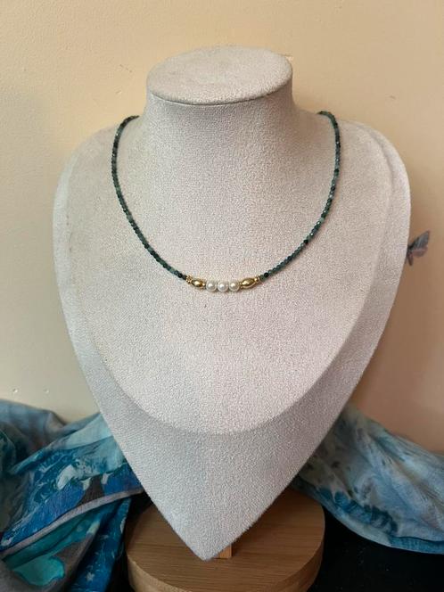 Toermalijn indigoliet akoya zoutwater parel beschermt uniek, Sieraden, Tassen en Uiterlijk, Kettingen, Nieuw, Zilver, Blauw, Met edelsteen