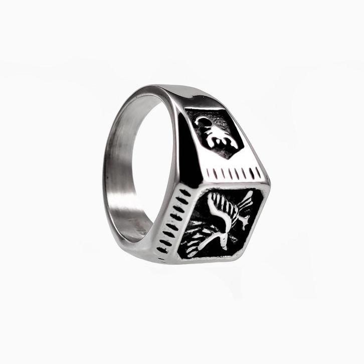 Ring Heren Adelaar en Schorpioen Ontwerp Stalen Zilverkleur, Sieraden, Tassen en Uiterlijk, Ringen, Nieuw, Heer, 20 of groter