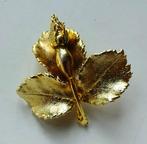 Vintage 24K goud gedoopte rozenknop + blad broche, Ophalen of Verzenden, Goud, Broche, Verguld