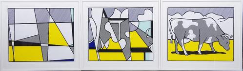 +Roy Lichtenstein Lithografiën"Tryptychon"Cow Going Abstract, Antiek en Kunst, Kunst | Litho's en Zeefdrukken, Ophalen of Verzenden